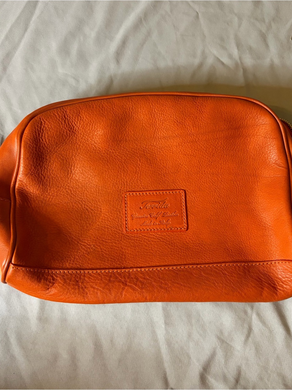 Terrida Orange Genuine Leather Toiletry Bag